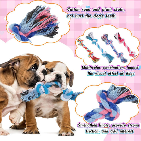 12 Pcs Multi Color Rope Dog Toys | Cotton Puppy Chew Rope Teething Toys for Small and Medium Dogs