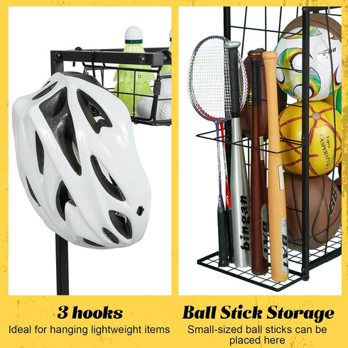 NuoyuanShen 3 Sports Equipment Organizer, Small Garage Ball Storage Rack with Elastic Straps and Hooks, Garage