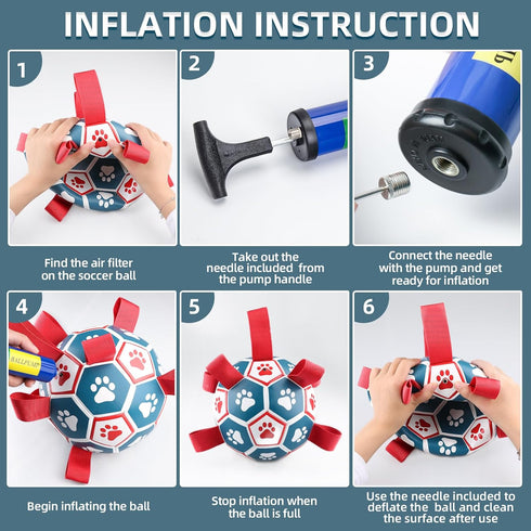QDAN Extra Large Dog Toys, Soccer Ball with Straps, Interactive Tug of War Toy for Large Dogs - Blue & Red (9 Inch)