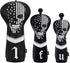 mytag Golf Skull Skeleton Head Cover, Black Leather Golf Club Headcovers Set for Driver, Fairway Wood