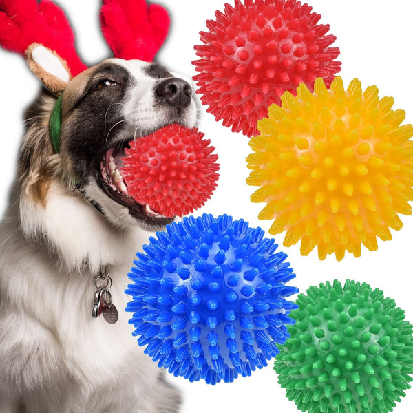 Dog Balls 4.5” Squeaky Toys, Spikey Dog Ball for Aggressive Chewers, Heavy Duty Teething Balls for Large Medium Dogs (4