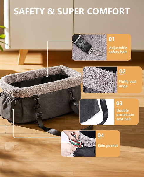 9lbs BurgeonNest Center Console Dog Car Seat for Small Dogs up to - Sturdy Metal Frame Anti-Collapse Pet Booster Seat