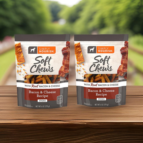 Simply Nourish Bacon & Cheese and Chicken & Cheese Soft Chew Original Dog Protein Sticks, Chewy Treats for Adult Dogs,