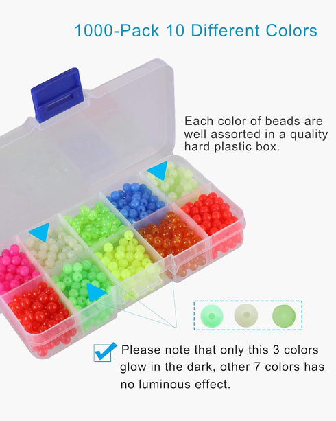Fishing Beads Assorted Set, 1000pcs 5mm Round Float Glow Beads for Fishing Rig Tackle