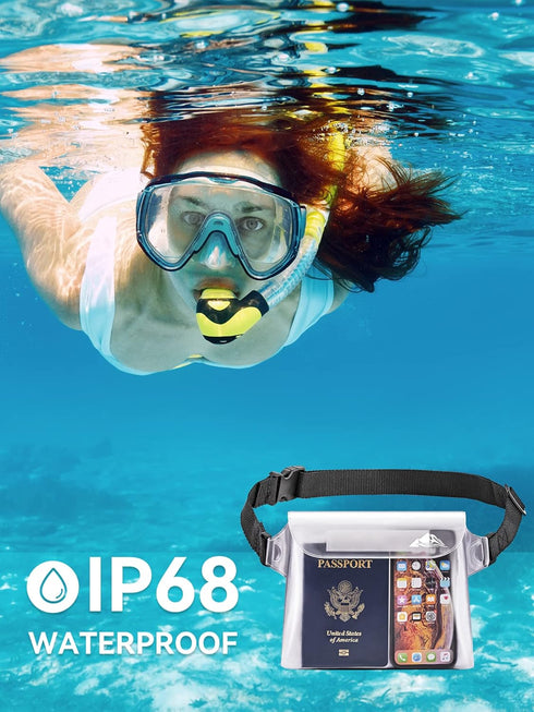 HEETA 2-Pack Waterproof Pouch with Waist Strap, Touchable Dry Bag with Adjustable Belt for Phone Valuables for Outdoor