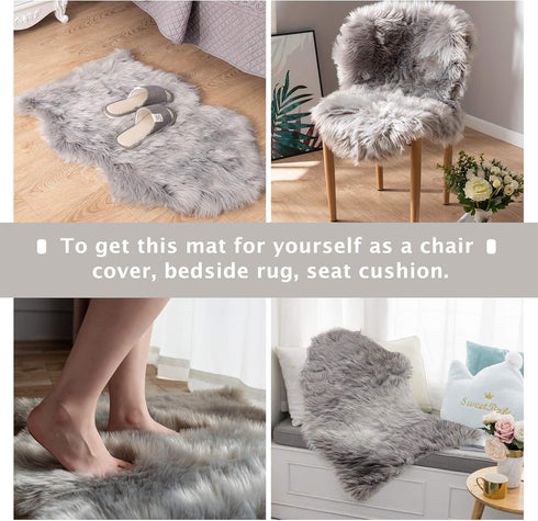 Faux Fur Dog Bed Rug, Plush Fluffy Ultra Cozy Pet Throw Rug for Dogs Cats, Luxury Soft Grey Sheepskin Rug, 24 by 36