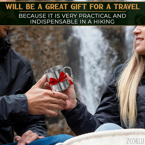 Stainless Steel Mug with Handle, 13.5Oz Coffee Camping Mug with Carabiner for Outdoor Gear