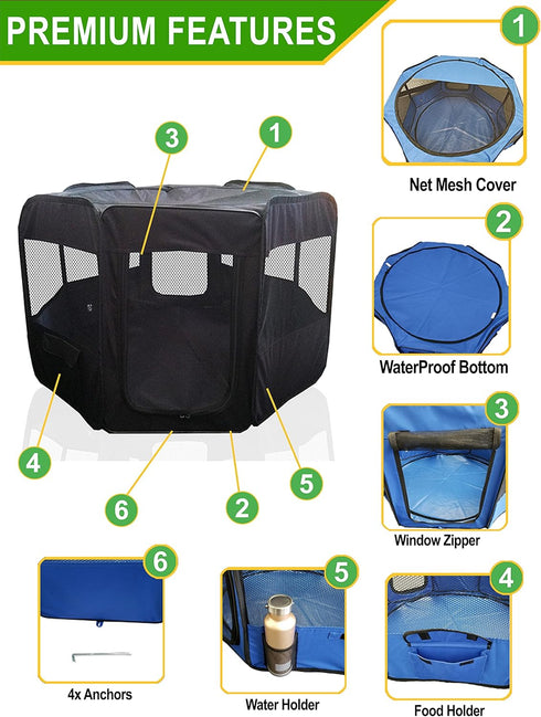 45 45 22" Portable Pet Playpen * * Premium Large Size Puppy Kennel - Best for Small and Medium Size Dogs and Cats