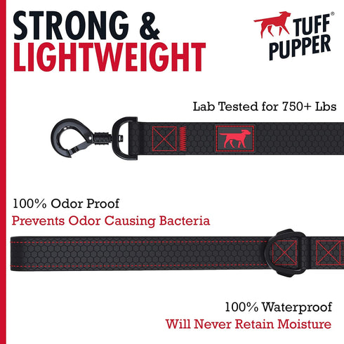 Tuff Pupper Heavy Duty Waterproof Action Leash - 6 Foot with Aluminum Quick Release, Locking Carabiner Clip
