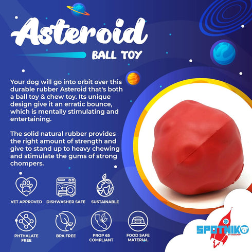 SodaPup Spotnik Asteroid - Durable Dog Ball Toy & Chew Toy Made in USA from Non-Toxic Natural Rubber