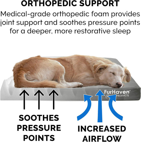 Furhaven Water-Resistant Orthopedic Dog Bed - For Large Dogs up to 95 lbs, Removable Washable Cover, Stone Gray,