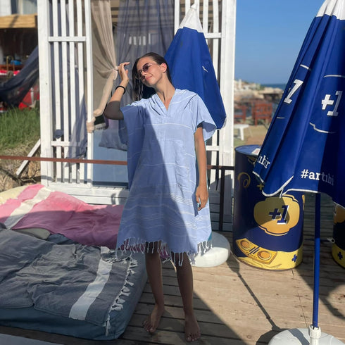 Beach Poncho with Hood, Personalized Turkish Towel Poncho, Handmade Beach Coverup, Customizable Unisex Surf Hoodie