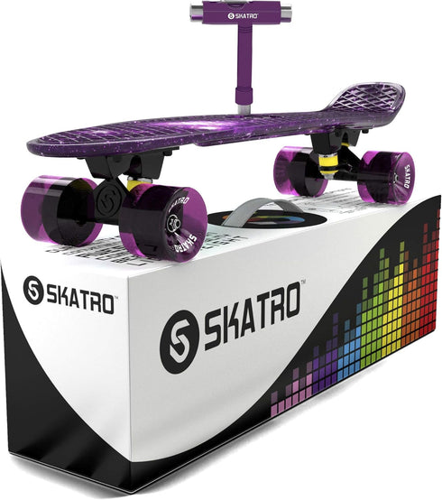 Skatro Mini Cruiser Skateboard - 22x6 Inch Retro Style Plastic Board Comes Complete for Kids and Beginners.