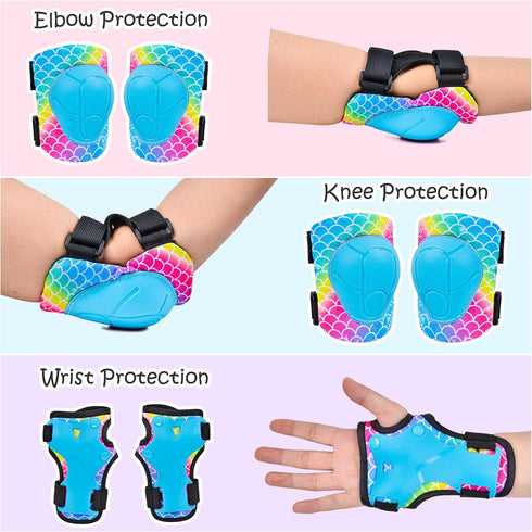 Knee Pads for Kids - Adjustable Protective Gear Set with Mesh Bag, Knee Pads and Elbow Pads for Girls 3-8 Years