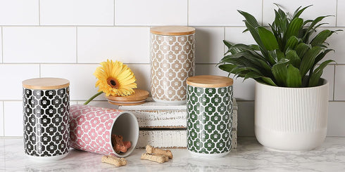 Bone Dry Lattice Collection Pet Bowl & Canister, Treat Canister, 4x6.5 inches, Rose