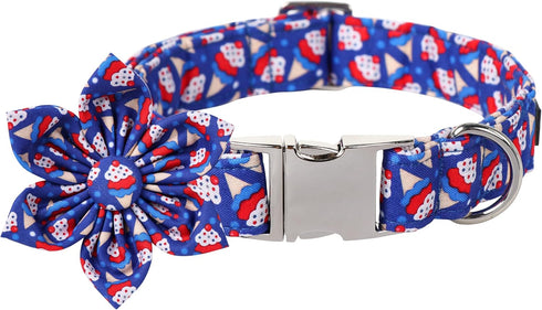 Lionet Paws 4th of July Dog Collar, Cute Flower Design for Medium Large Female Dogs with Sundae L
