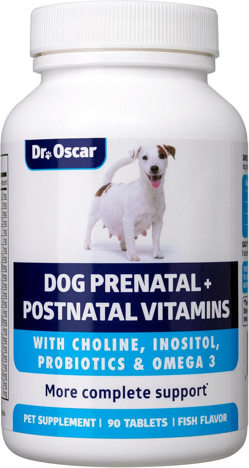 Dog Prenatal Vitamins - 90 Tablets with Omega 3, Probiotics, Choline & Inositol, Key for Mother & Puppies