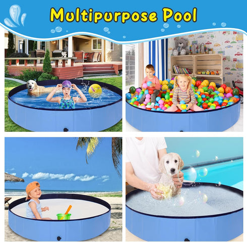 Foldable Dog Pool - 79" x 12" Anti-Slip Portable Swimming Pool, Collapsible Kiddie Pool for Outdoor and Indoor Pets