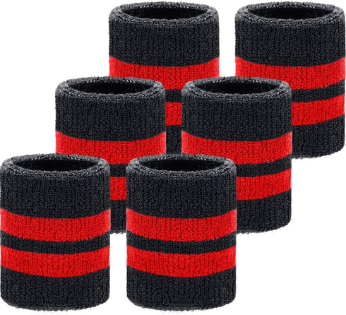 WILLBOND 6 Pieces Wrist Striped Sweatbands, Sports Wristbands for Football, Basketball, Running Athletic Sports
