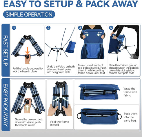 Backpacking MARCHWAY Lightweight Folding High Back Camping Chair with Head Support, Stable Portable Compact for Outdoor
