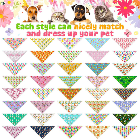 120 Sanwuta Pcs Spring Easter Dog Bandanas Bulk Dog Adjustable Cute Washable Triangle Kerchief Scarf Bibs for Small