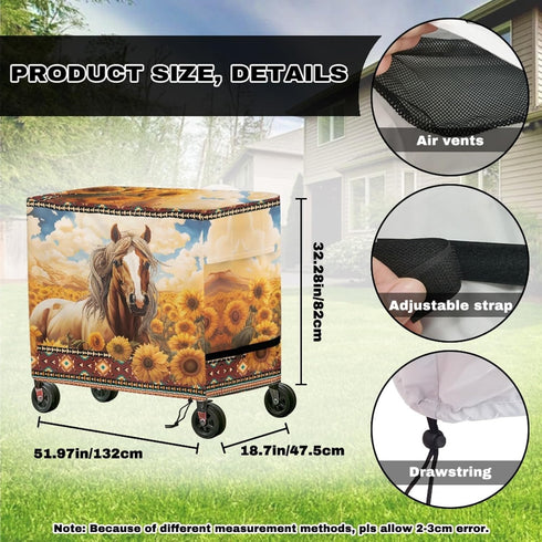 Xumfabuy 80-100 Horse Print Patio Cooler Cover, Outdoor Bar Cart Cover for Quart Rolling Ice Chest Cooler, Cart Covers