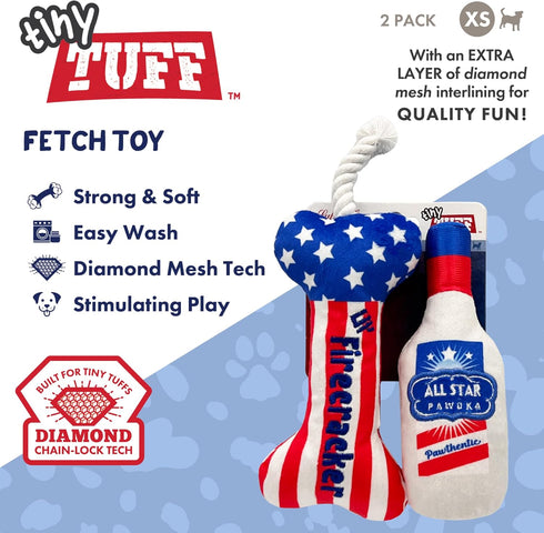 Huxley & Kent Tiny Tuff Red, White, & Booze Extra Tough Dog Toy for Small Dogs, 2-Pack