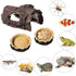 Reptile Hide, Food Bowls, Lizard Resin Hollow Tree Trunk Hideout, Bearded Dragon Tank Accessories, 3 Pcs (Brown Rock)