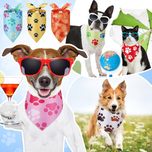 100 Set (31.5 21.7 21.7 Inch) Abbylike Pcs Paw Print Dog Bandanas Bulk Soft Triangle Kerchief Bibs Scarf for Pets Dogs