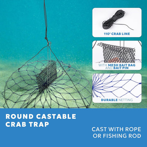 110' Castable Crab Traps with Orange Crab Rope and Stainless Steel Bait Pin
