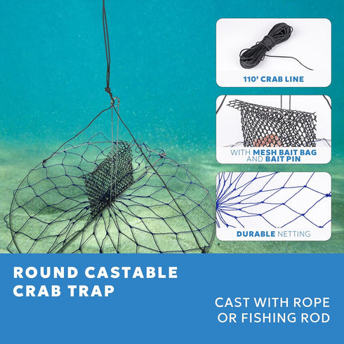 110' Castable Crab Traps with Orange Crab Rope and Stainless Steel Bait Pin