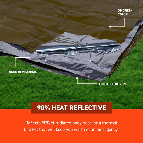 S.O.L. Survive Outdoors Longer 90% Heat Reflective Emergency Blanket, 58" x 98", Green