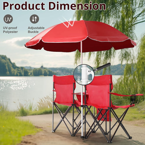 Volowoo Portable Double Folding Picnic Chairs,Double Folding Beach Chairs,Beach Camping Chair W/Umbrella Mini Table