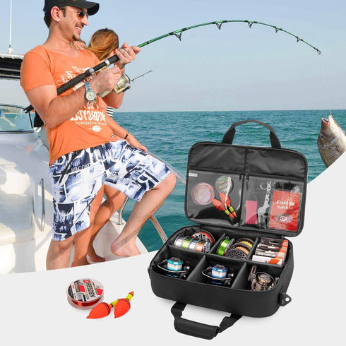 Fishing Reel Case for Spinning Reels, Fly Fishing Reels, Baitcaster Storage Bag with Multiple Pockets and Dividers