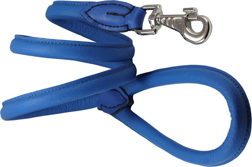 Dogs My Love 4ft Long Round Genuine Rolled Leather Dog Leash, Blue (Large: 1/2")