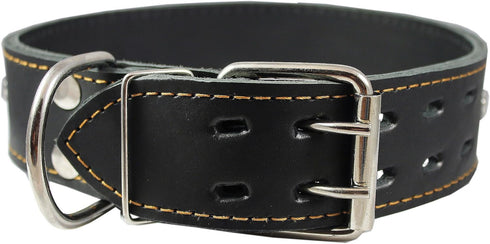Thick Genuine Leather Studded Dog Collar 2" Wide Black for 19"-22" Neck, Fits Retriever, Doberman, Rottweiler, Pit Bull