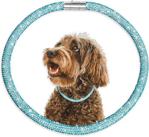 Stylish Luxurious Diamond Dog Collar, Magnetically Absorbent Clasp, Full Diamond Design, Blue Diamonds Necklace Collar