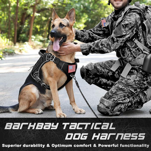 Tactical Dog Harness Large, Military Service Weighted Vest, No-Pull Training Harness with Leash Clips, Black
