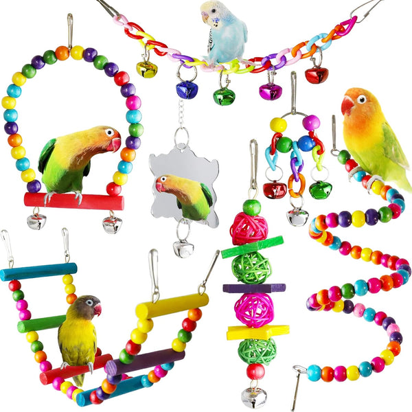ESRISE Bird Parakeet Cockatiel Toys - Parrots Cage Hammock Swing Climbing Ladders Wooden Perch Chewing Toy for Budgies