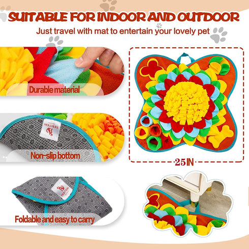 Tesitehi 25"x 25" Snuffle Mat for Dogs, Activity Feeding Mat for Small and Medium Pets, Interactive Feed Game