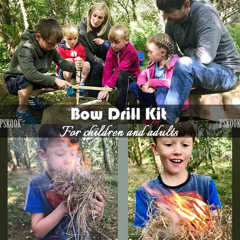 PSKOOK Bow Drill Kit Fire Starter, Primitive Wood, Survival Practice Friction Fire Tool