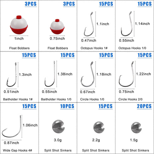 Fishing Bobbers Tackle Kit - 186pcs Basic Fishing Tackle Box Set with Hooks, Bobbers, Sinkers for Beginners Fishing