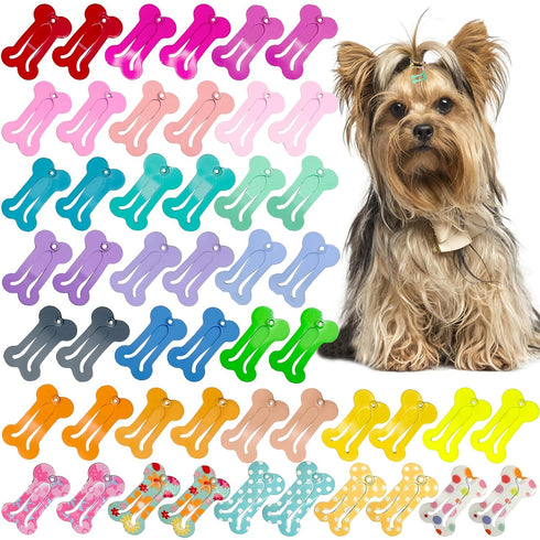 Rimobul 1" Mini Pet Hair Clip, 50 Pieces Dog Hair Clips, Bone Shaped Snap Barrettes, Multicolor, 25 Styles