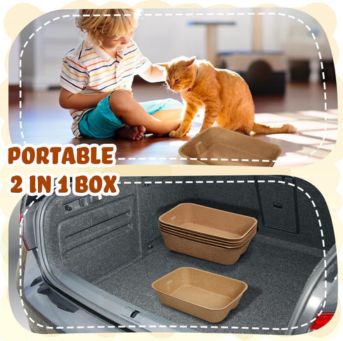 5 Pack Small Disposable Litter Kitten Box, Paper Cat Litter Tray for Indoor Outdoor Small Animals