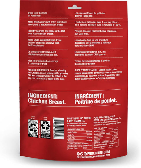 1 11.6oz PureBites Chicken Breast Freeze Dried Dog Treats, Ingredient, Made in USA