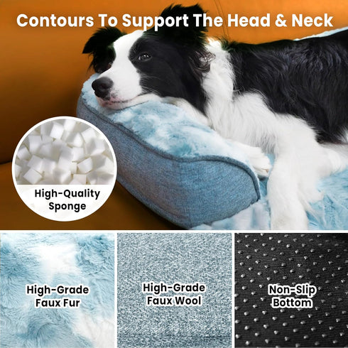 Dog Couch Bed for Large Dogs, XL Tie-dye Blue Faux Fur Waterproof Bed, Calming Washable Memory Foam, 45x37 Inches