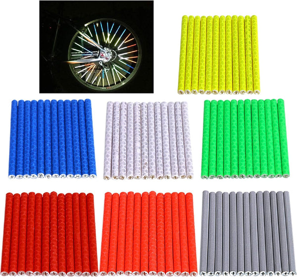 SANNIX 84pcs/7 Sets Bicycle Spoke Skins Wraps, Reflective Kids Road Mountain Bike Wheel Decoration Reflectors