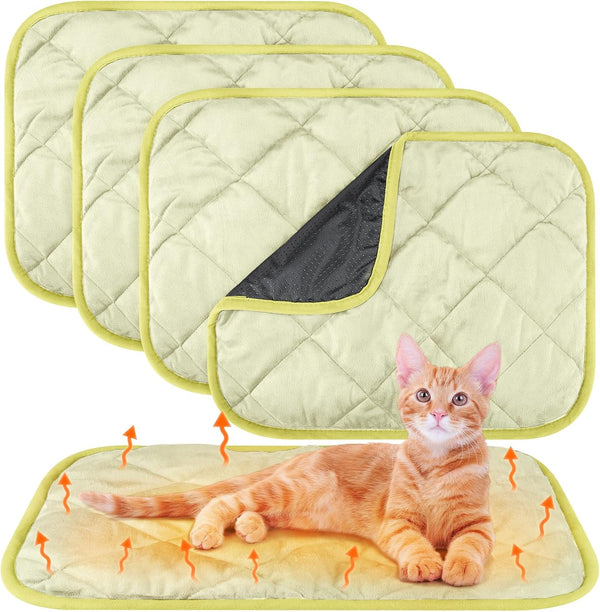 4 Pack Self Heating Cat Pad, Self Warming Dog Mat, Extra Warm Thermal Pet Pad, Washable (Beige, 16 x 20 Inch)