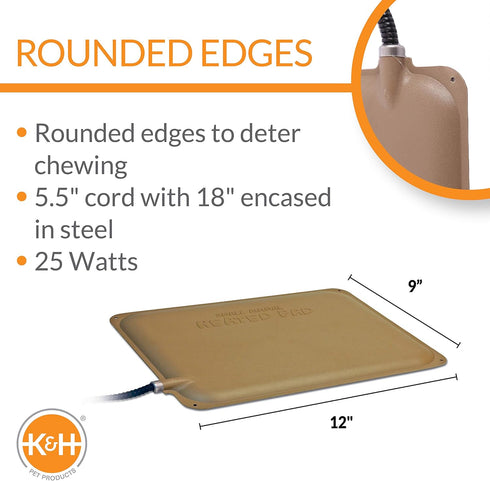 K&H Pet Products Heated Extreme Weather Outdoor Kitty Pad, Waterproof Cat Heated Bed, Tan 9 x 12 Inches