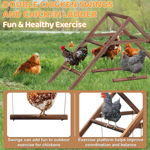 Vorhomness 2 1012 Pine Wood Chicken Perch with Swings & Ladder, Multi-Level Chicken Roosting Bars for Backyard Coop